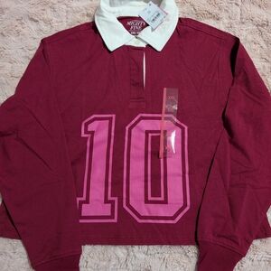 Mighty Fine Burgundy Rugby Shirt with Pink Number